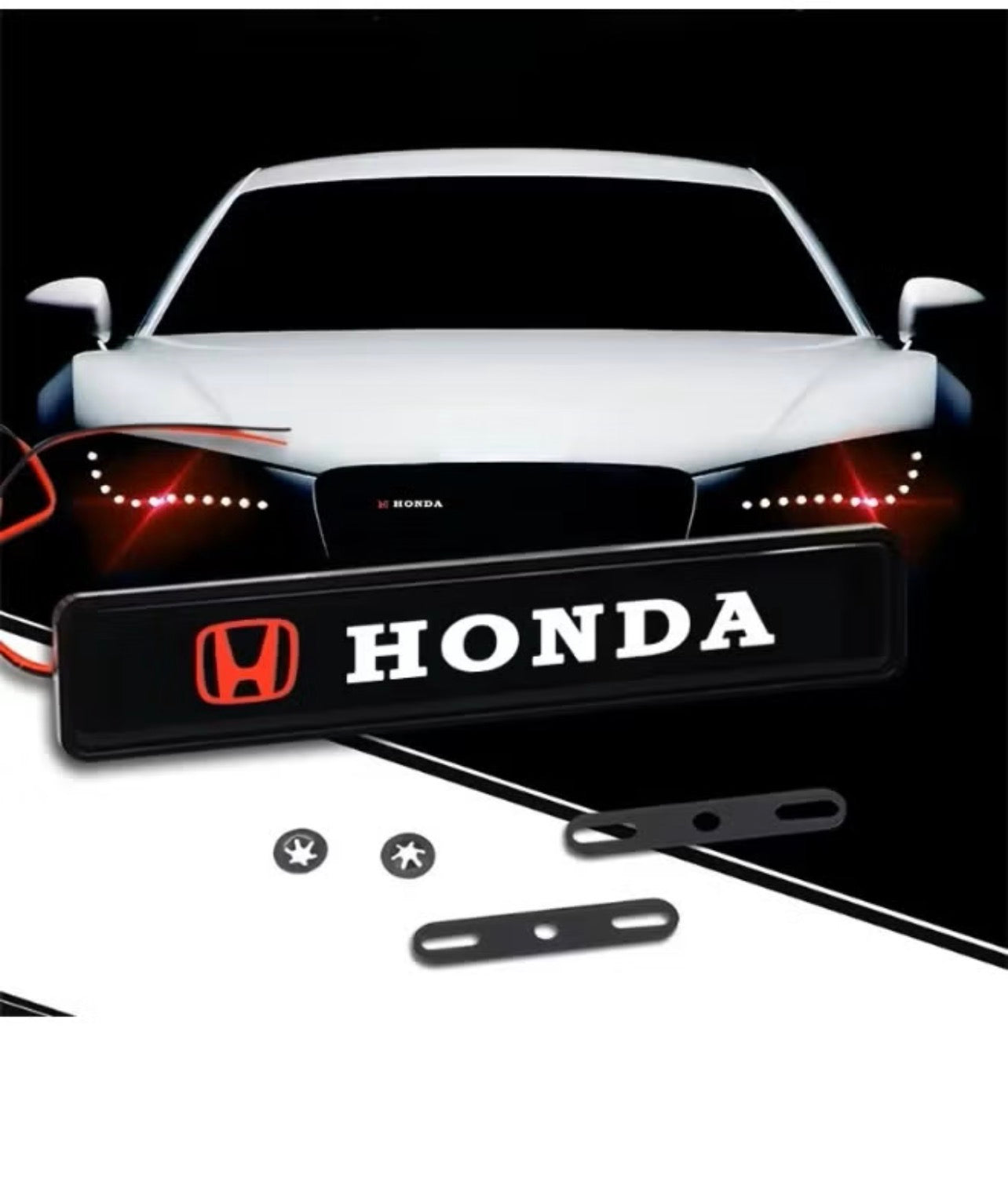 مصباح LED زخرفي للسيارة، غطاء محرك السيارة الأمامي، شبكة الشعار، ديكور لسيارة هوندا سيفيك، أكورد، سيتي، CRV، HRV، فيت، جاز، أوديسي، جاد فيزيل - مصباح تشغيل نهاري مقاوم للماء، ديكور شعار أمامي للسيارة