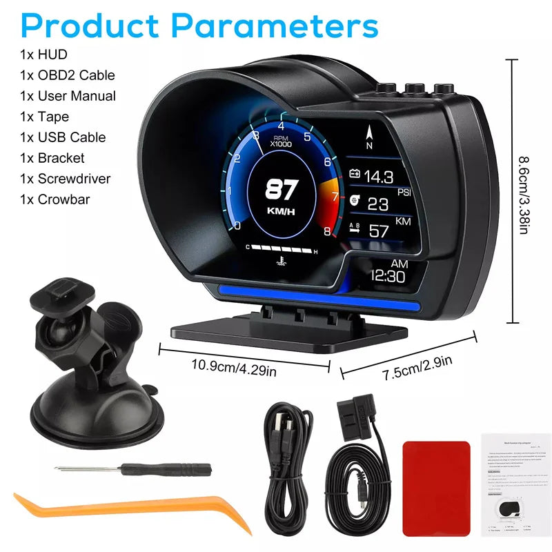 Universal OBD2 GPS Speedometer Head Up Display HUD P6 Multi Function Gauge for Water Temperature Turbo Pressure Car Accessories