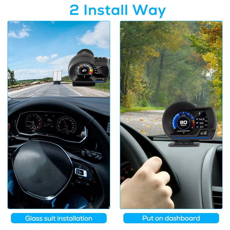 Universal OBD2 GPS Speedometer Head Up Display HUD P6 Multi Function Gauge for Water Temperature Turbo Pressure Car Accessories